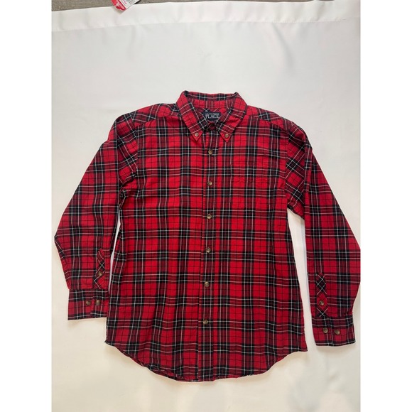 The Childrens Place Plaid Shirt Kids L 10/12 Red Excellent Long Sleeve Button Up - Picture 1 of 6